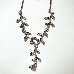 FAS Sterling Silver Vine Leaf CZ Y Necklace